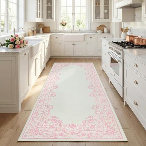Tapete corredor rosa 2x6 con diseño floral miniatura 2