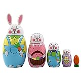 Syglawnd Poupées de Lapin de Pâques, poupées Matryoshka Russes 5 pièces/Ensemble Mignon Lapin en Bois Ensemble Nidification Pâques Carotte Jouet poupée gigogne Russe pour Un Usage Quotidien