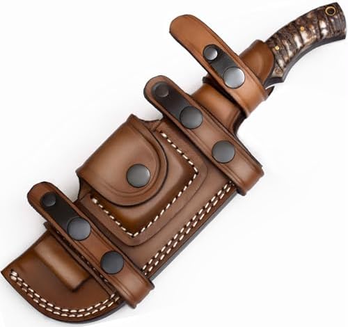 Ottoza Tracker Knife with Horizontal Carry Leather Sheath and Ram Horn Handle – D2 Steel Fixed Blade Hunting Knife for Survival and Outdoor Use 376