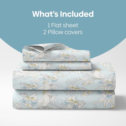Image of Haus & kinder Double Bedsheet for Queen Size Bed | 90 x 100 Inches 144 TC Cotton Bedsheet for Double Bed with 2 Pillow Covers - Tropical Bird