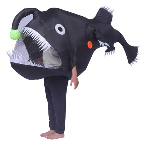 jolinov fish costume Inflatable Angler fish Costume fish shark Costume adult Halloween fish Inflatable costumes (black, kids)
