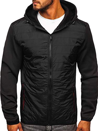 Preisvergleich Produktbild BOLF Herren Übergangsjacke Reißverschluss Outdoorjacke Schuljacke Classic Hoodie Freizeitjacke Kapuzenjacke Herbst Style J.Style KS2160 Schwarz-Rot XL [4D4]