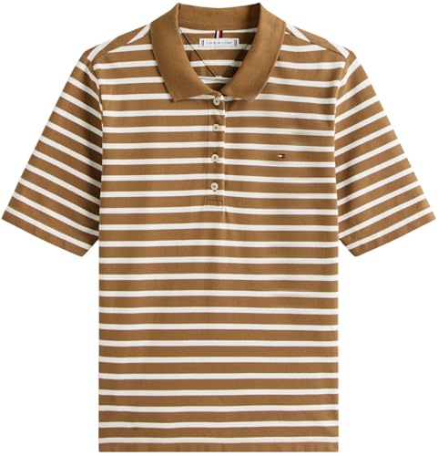 Tommy Hilfiger Damen Poloshirt Kurzarm 1985 Pique Regular Fit, Braun (Hunter Brown/Ecru STP), XXS – Ansicht 4