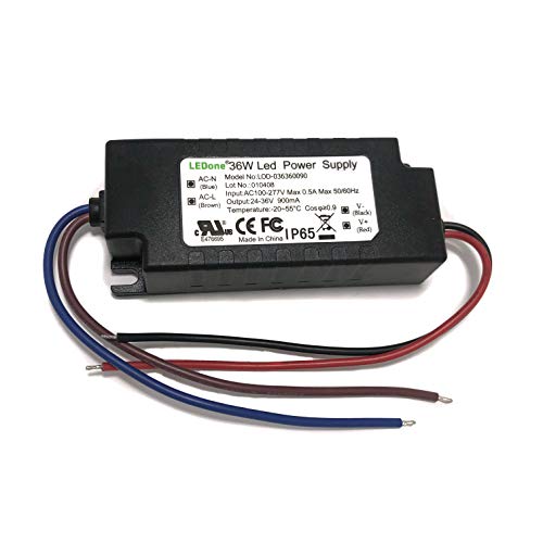 Image of LEDONE LED Driver 900mA (Constant Current Output), 36W Waterproof IP65 LED Power Supply Lighting Transformer 100V-270Vac to 24-36Vdc Low Voltage Output for Outdoor or Indoor LED Light 1PK