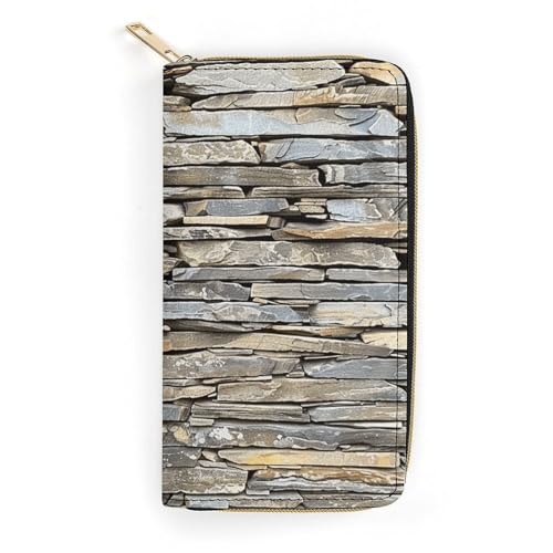Womens Leather Wallets Wall Made of Stone Slabs Wallet for Women Large Capacity Card Phone Holder Ladies Purse