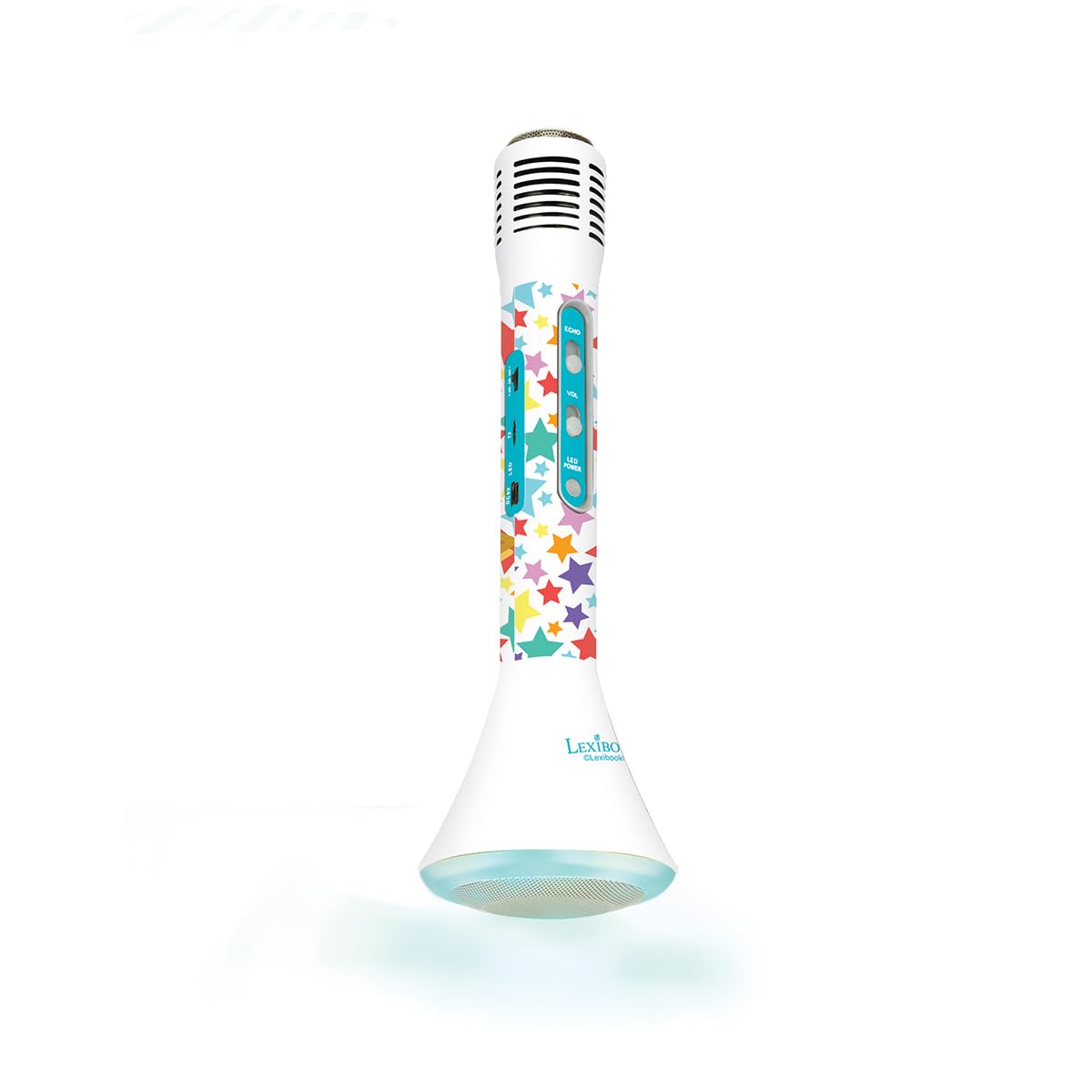 Lexibook iParty Karaoké Micro Star Bluetooth®con Funzione commutatore vocale, Microfono per Canto, Altoparlante Luminoso Incorporato 5W, Ingresso Micro SD, Bianco/Blu, MIC210LXB
