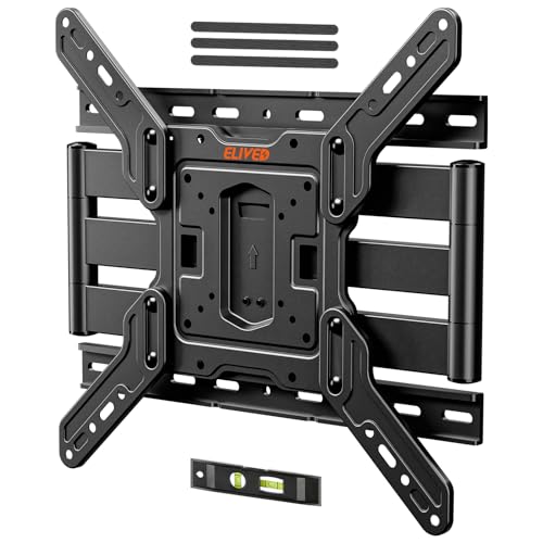 ELIVED Supporto da parete ultra sottile per TV da 26 – 60 pollici, supporto da parete a basso profilo, orientabile e inclinato, Max VESA 400 x 400 mm, supporta fino a 40 kg. Max 16" supporto in legno