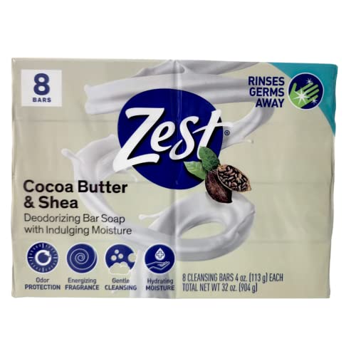 Zest 8-Bar Bath Size Soap, Creamy Cocoa Butter & Shea, 4 Ounce #TOP2