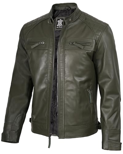 Image of fjackets Mens Leather Jacket Moto Style Real Lambskin Leather Jacket, Quilted Cafe Racer Classic Zip Up Biker Jacket for Men