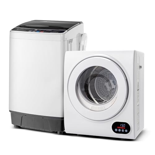 ROVSUN 17.6LBS Full Automatic Washing Machine and 1.5CuFt Portable Clothes Dryer Set, Compact Laundry Washer and Dryer Combo Set with Stainless Steel Inner Tub, for Apartment, Dorms, Home