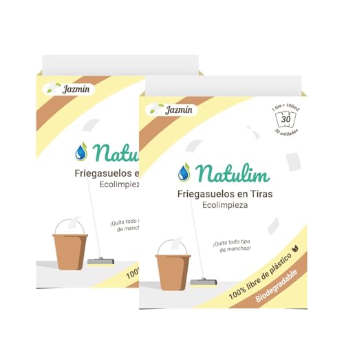Natulim - Fregasuelos en Tiras Ecológico (30 usos) | Fregasuelos Eco, Limpiapisos, Limpiador de Suelos Eco, Made in Spain - Limpia sin Ensuciar el Planeta (Fragancia Jazmín) - 2 Pack
