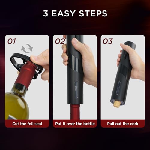 Image of Electric Wine Opener Set - BABONIR Automatic Electronic Bottle Openers with Greeting Card, Vacuum Stoppers, Wine Aerator, and Foil Cutter, Ideal Present for Wine Lovers, Party, and Home Entertaining