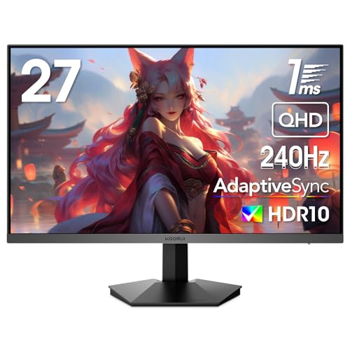 KOORUI ゲーミングモニター 240Hz 27インチ WQHD 1ms ゲームモニター PIP Adaptive Sync G-SYN対応 HDMI×2 DP VESA アイケア GN05