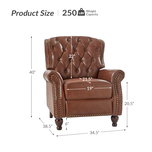 Modern Genuine Leather Recliner Chair with Tufted Back and Rivet Decoration for Living Room