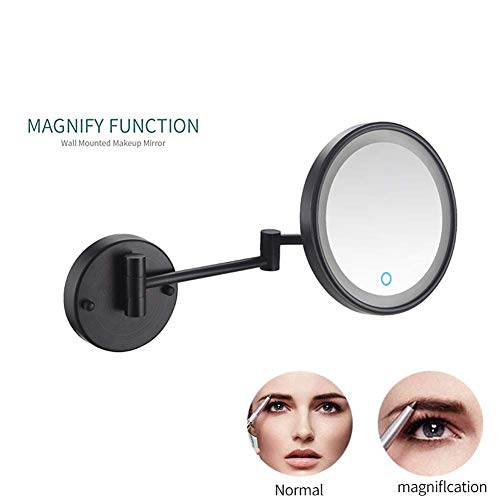 Miroir de maquillage noir mat haut de gamme 8" rotatif avec raccordement mural - 4
