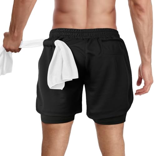 candyfouse Men's 2 in 1 Running Shorts, Quick Dry Workout Shorts with Liner, Athletic Shorts with Zip Pockets and Towel Loop2