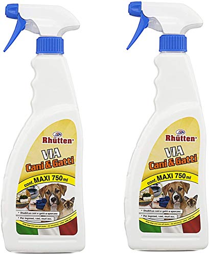 Rhutten 2 x Spray Repellente Via Cani e Gatti 750 ml- per Educare Disabituare Animali Domestici o Randagi - Uso Interno Esterno