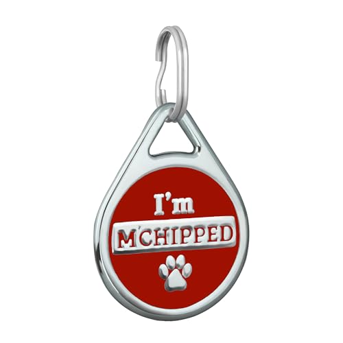 COOLDOGS I'm Microchipped Stainless Steel Enamel Pet ID Tags for Dogs and Cats, Personalized Dog Tag, Cat Tag, Pet Tag,Dog Name Tags, Cat Name Tags with Custom Deep Engraved ID (Red, Small)