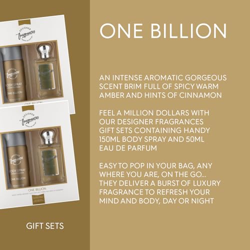 Designer Fragrances One Billion Male Twin Gift Set - Includes 150ml Body Spray Deodorant Cans, 50ml Men’s Eau De Parfum Sprays - For Instant Freshness on The Go - Long Lasting Smells - Image 3