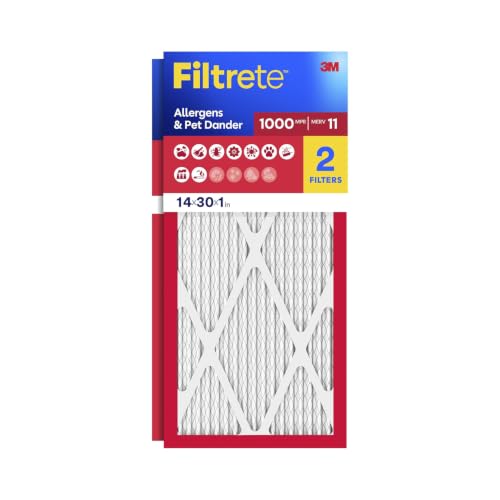 Filtrete 14x30x1 Air Filter MERV 11 MPR 1000 Allergens & Pet Dander 3-Month AC and Furnace Filters Cleaner Air Reliable Airflow 2 HVAC Filters (Actual Size 13.68 x 29.68 x 0.81 in)