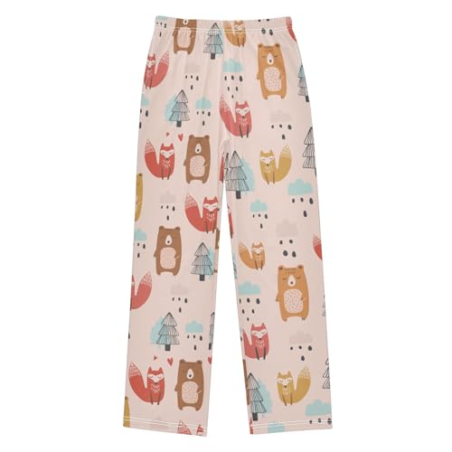 Fox Bear on The Rainy Boys Long Pants Soft Trousers Elastic Waist Kids Lounge Bottoms with Pockets S-XL