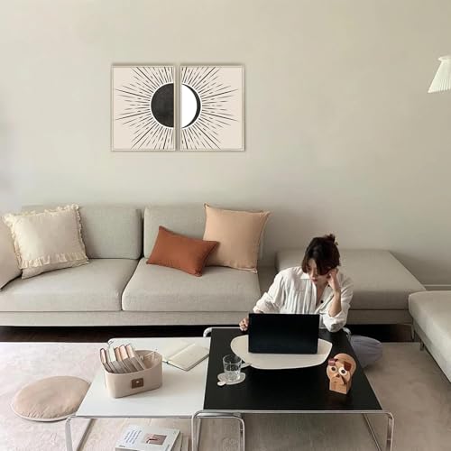 SERIMINO Black and White Wall Art Framed, Boho Canvas Wall Art for Living Room, Set of 2 Sun and Moon Painting Prints for Bedroom Decor Aesthetic,20 x28 inch
