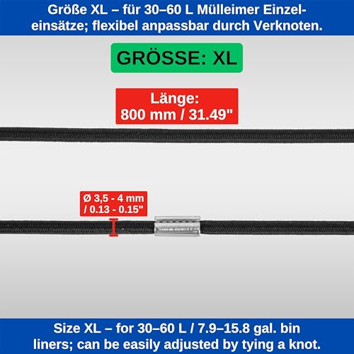 Universal Gummiband für Mülleimer, 6 Stück, Größe XL, passend bis 60L Einzeleinsätze, kompatibel mit WESCO Mülltonnen, 80 cm elastischer Gummiring, Mülltonnenbänder Gummi, Gummiband Müll Aufsatz Set