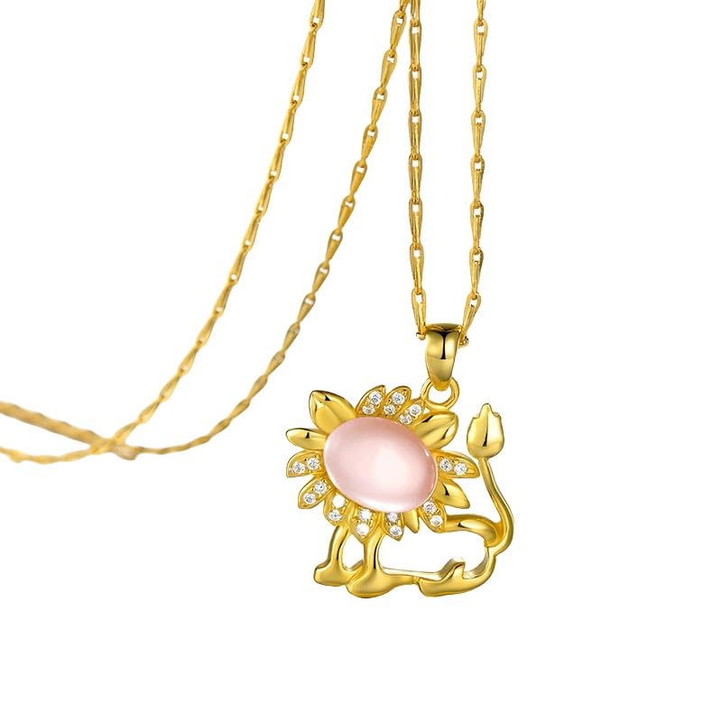 Halskette mit Anhänger für Damen, Gold, zwölf Sternbilder, eingelegter Zirkon, Rosenquarz, Schmuck zum Geburtstag, für Damen und Mädchen