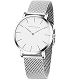 HANNAH MARTIN Orologi da donna impermeabili da donna, analogico, al quarzo, cinturino in acciaio inox, alla moda, delicato, orologio femminile di lusso con diamanti, Argento - 36 mm, Moda Dainty