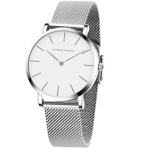 Image of HANNAH MARTIN Gold Watches for Women, 36mm Luxury Vintage Round Case, 220mm Stainless Steel Band, Analog Quartz Dress Watch 3ATM Water Resistant with Wristband Adjustment Tool