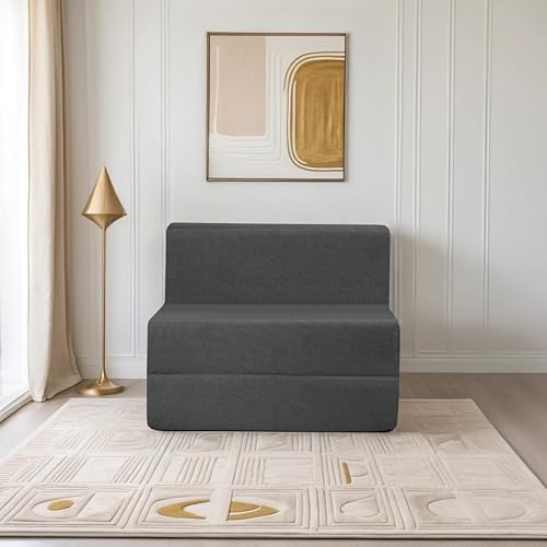 Image of Amazon Brand - Solimo 1 Seater 3 * 6 Jute Fabric Washable Cover Sofa Cum Bed 1 Seater Double Foam Fold Out Sofa Cum Bed (Finish Color - Grey Delivery Condition - Pre-Assembled)