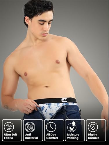 Image of Freecultr Men's Cotton Stretch Printed Trunks | Soft Breathable Innerwear with Stylish Logo Waistband | Comfort Fit Trunks for Everyday Wear