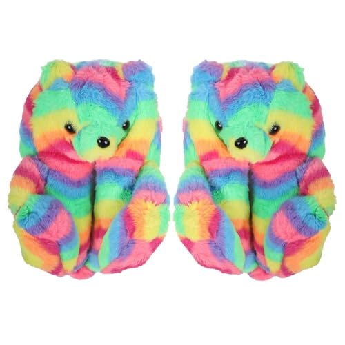 A2Z Kids Girls Womens 3D Rainbow Bear Slippers Cute Animal - Slipper Bear 2/2.5 UK