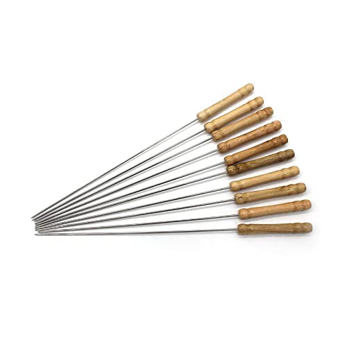 12 Grillspieße Aus Edelstahl, 69.9 Cm - Mit Holzgriff, Flache Klinge, Wiederverwendbar, Ideal Für Schaschlik & Gemüse