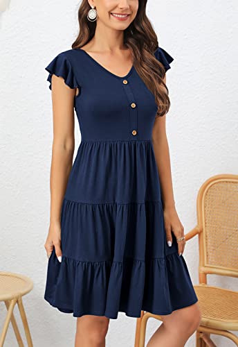 Image of Lamilus Summer Dresses for Women 2026 Ruffle Sleeve V Neck Non-See Through Tiered Babydoll Mini Dress Graduation Beach