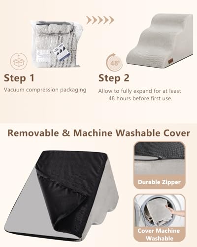 Image of Aodisman Dog Stairs for Small Dogs,3 Step Dog Ramp for Couch,Non-Slip Steps | Pet stairs help small dogs,old cats,and puppies reach couches and chairs easily,durable indoor dog steps,15.4 inch H,Light Grey