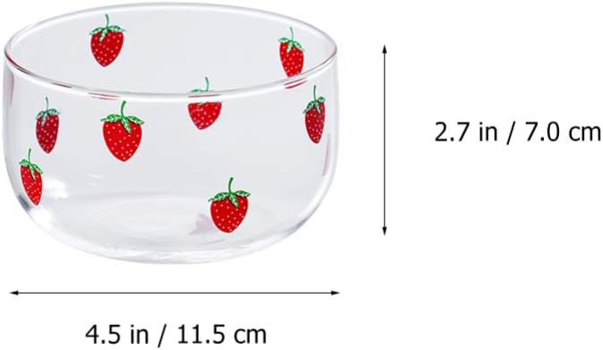 YARNOW Strawberry Pattern Glass Bowl 4.52 Inch Fruit Serving Bowl for Salad Dessert with Smooth Finish and Chic Design for Home Kitchen