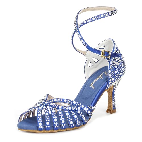Latinsoul Y205-33 Women's Latin Dance Rhinestone High Heel Shoes Stylish and Comfortable Adjustable Ankle Strap Dance Sandals for Ballroom, Salsa Dance Shoes