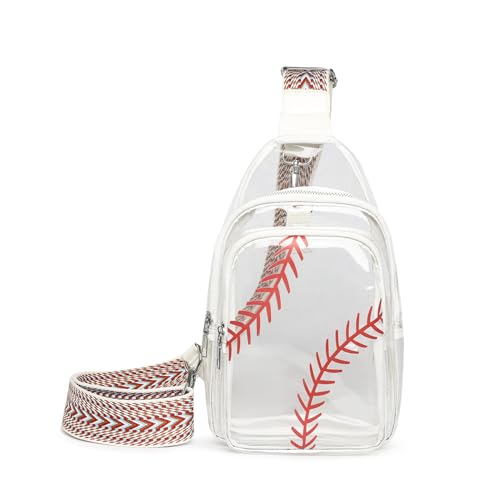 Image of FAYBA Clear Bag for Stadium Approved Women Crossbody Bag, Baseball Print Crossbody Purses Wide Guitar Strap Chest Sling Purse