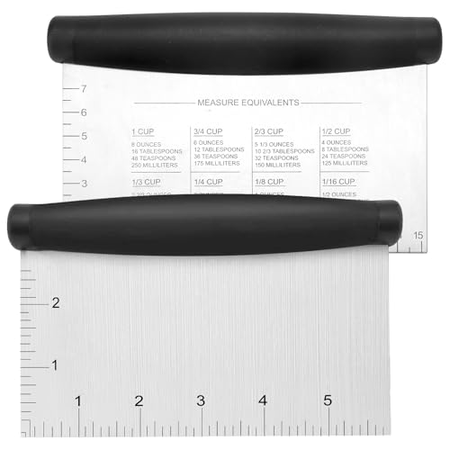 HENGBIRD 2 Stück Aktualisierte Mehrzweck Küchenschaber Edelstahl Mit Messskala Teigschneider Teigschaber Teigkarte Teigspachtel Schaber Küche für Kuchen, Cake, Pizza, Torte, Dough(15 * 10cm)