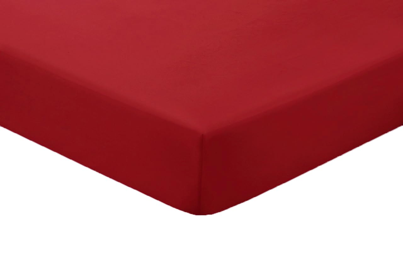 Amigozone Extra Deep 16"(40cm) Non Iron Percale Pollycotton Fitted Sheets (Double, Red)