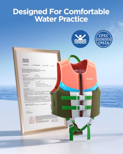 AEOCOO Toddler Swim Vest for 50-70 Pounds, Kids Pool Floaties Vest 5-7 Year Old, Puddle Swim Jumper Buoyancy Jacket, Boys, Girls, Niños, Coral Paradise - image 2