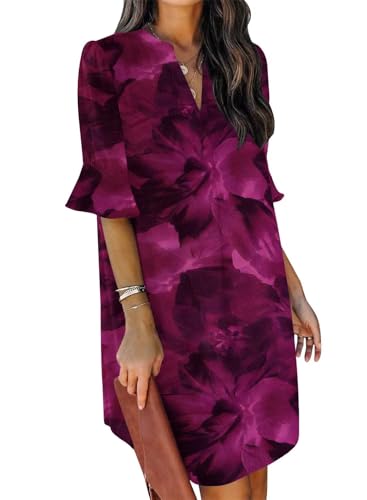 Image of QACOHU Summer Dresses for Women V Neck Ruffle Short Sleeve Casual Shift Dress
