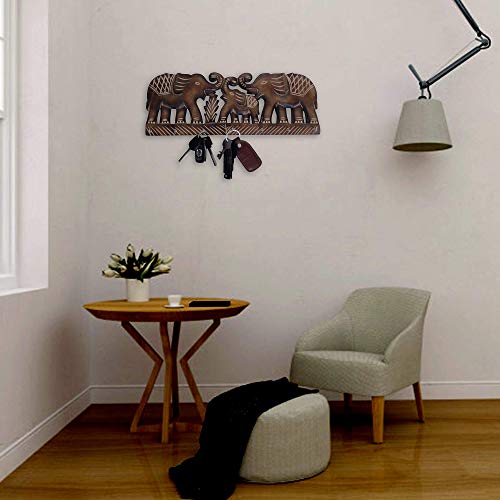 S.B.ARTS Wooden Key Holder-Elephant Design-Black Color Key Hangers-Wooden Key Holder-Wall Key Holders-Key Hook-Home Decor Item-Key Organiser-Antique Look-Vintage Design-Length-7 Hook