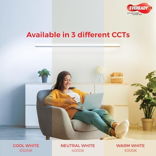 Image of Eveready 20W LED Batten | Ultraslim | Highly Efficient | 100lm /W | Fire Retardant PC Body | Lasts Upto 25000 Hours | Pack of 2 | 4kV Surge Protection | BIS Approved | Warm White (3000K)