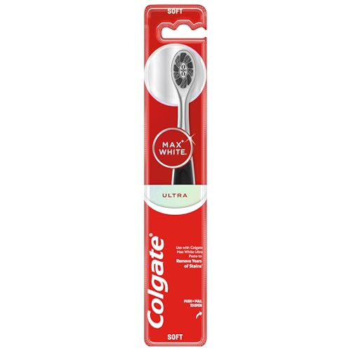 Colgate Cepillo de Dientes Manual Max White Ultra | blanqueador | elimina manchas superficiales | mejor eliminación de manchas entre dientes y encías | filamentos de carbón en espiral