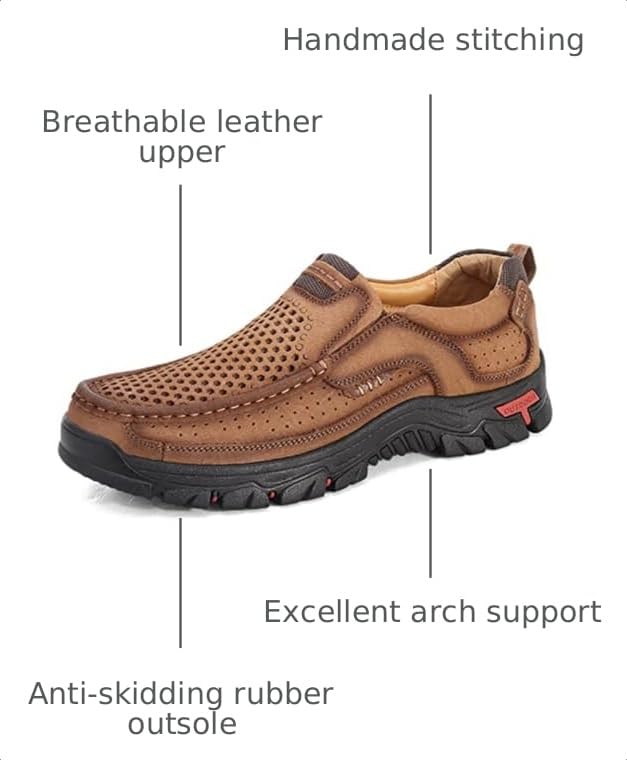 Image of COSIDRAM Men Walking Leather Shoes Sneakers Luxury Casual Slip On Loafers | Durable genuine leather upper, rugged non-slip outsole, suitable for outdoor hiking and daily casual commuting