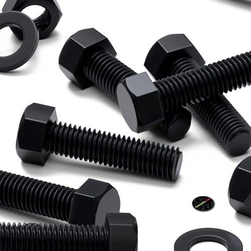 Image of 20x Black Nylon PA66 Hex Head Plastic Bolts, Nuts & Washers, M10 x 40 mm, Fastener, (25 /64 x 1 37 /64 in)