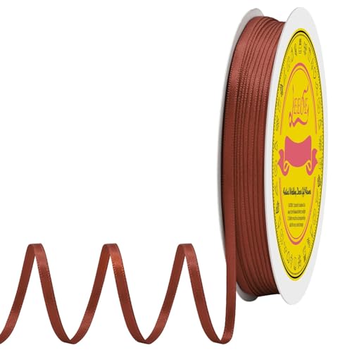 Image of Double Face Rust Satin Thin Ribbon 1 /8 inch X 100 Yards Polyester Rust Ribbon for Gift Wrapping Very Suitable for Weddings Party Hair Bow Invitation Decorations and More