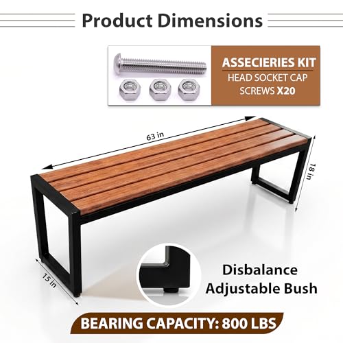 Image of BRISHI 3 Seater Metal Iron FRP Garden Bench for Indoor & Outdoor Park /Patio /Living Room /Terrace /Balcony /Office (Black + Wooden Texture)